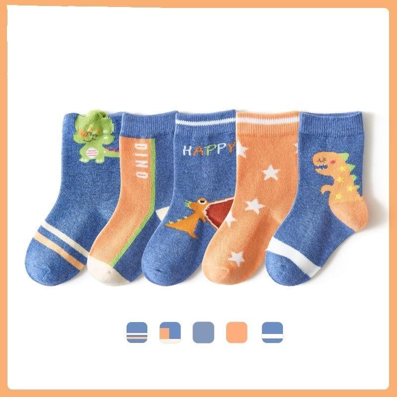 Hello Dino Cartoon Socks [Set of 5] - MomyMall 1-3 Years / Star Blue