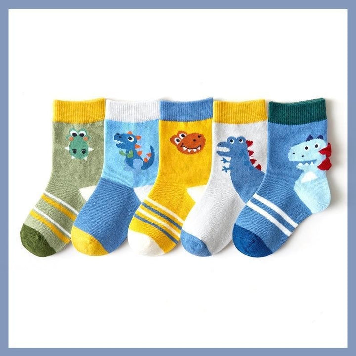 Hello Dino Cartoon Socks [Set of 5] - MomyMall 1-3 Years / Yellow Blue