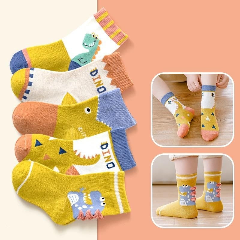 Hello Dino Cartoon Socks [Set of 5] - MomyMall