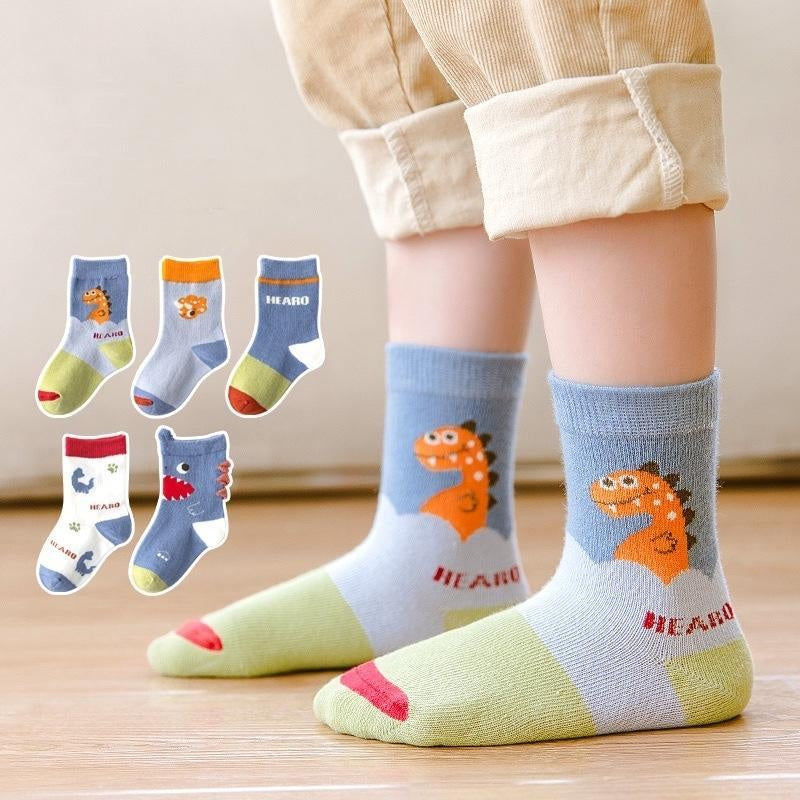 Hello Dino Cartoon Socks [Set of 5] - MomyMall