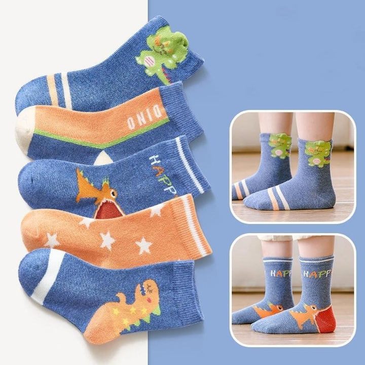 Hello Dino Cartoon Socks [Set of 5] - MomyMall
