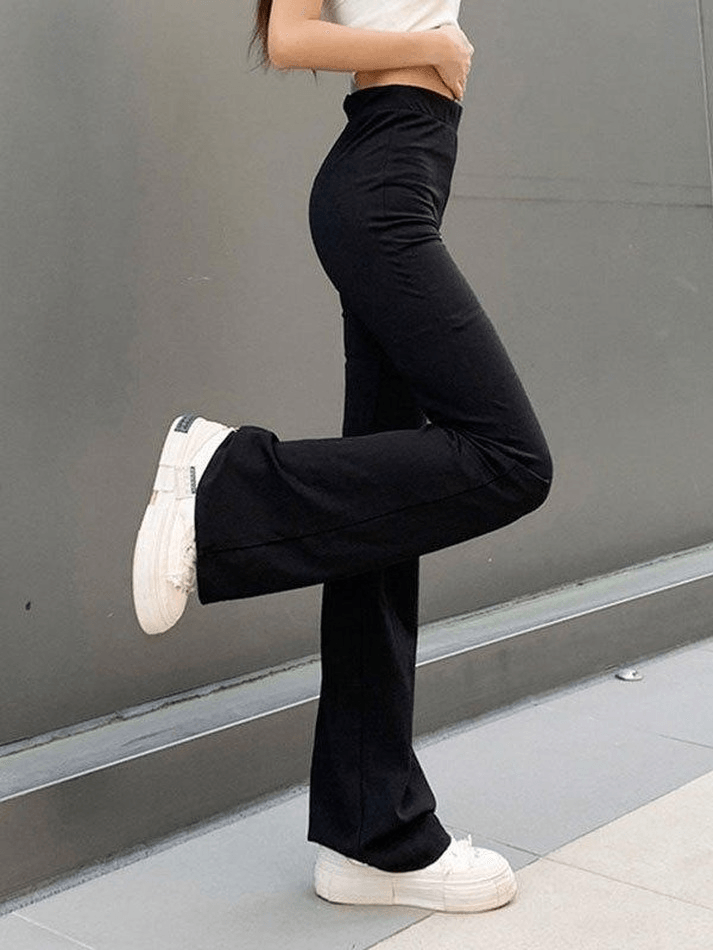 High Waist Solid Flare Leg Pants - MomyMall