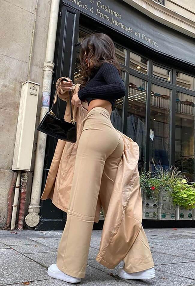 High Waist Solid Straight Pants - MomyMall