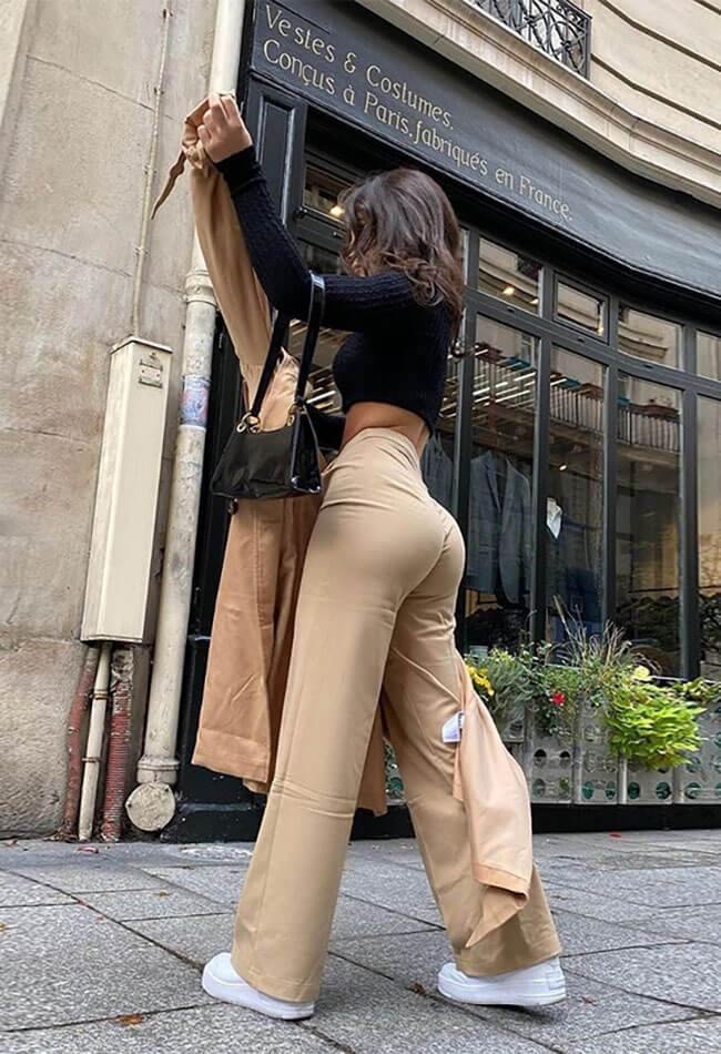 High Waist Solid Straight Pants - MomyMall