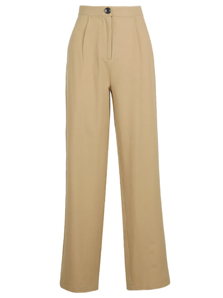 High Waist Solid Straight Pants - MomyMall