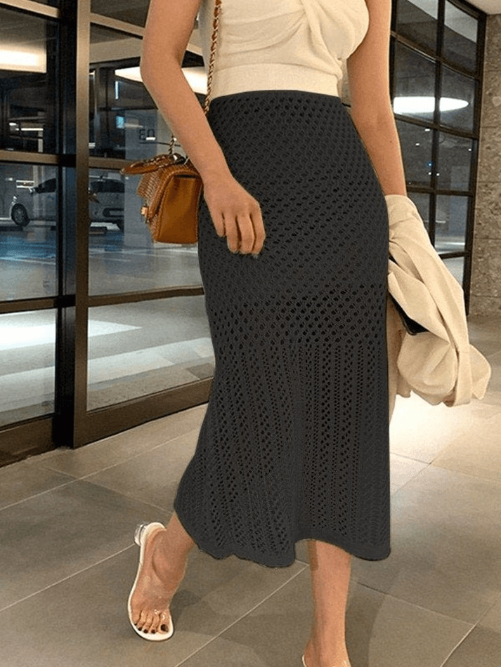 Hollow Out Crochet Split Maxi Skirt