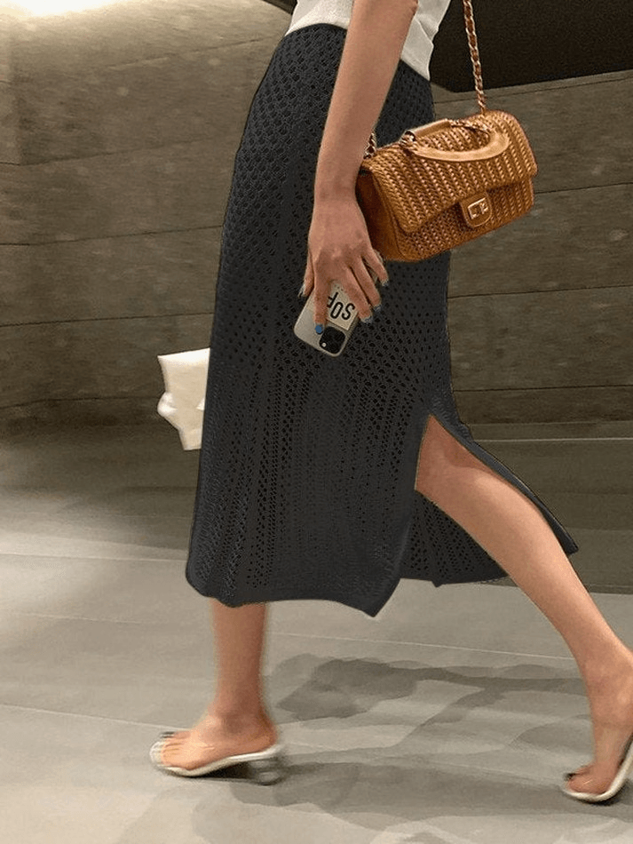 Hollow Out Crochet Split Maxi Skirt