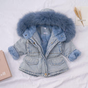 Holly Oversized Denim Fur Hooded Winter Coat Jacket - MomyMall 12-18 Months / Blue