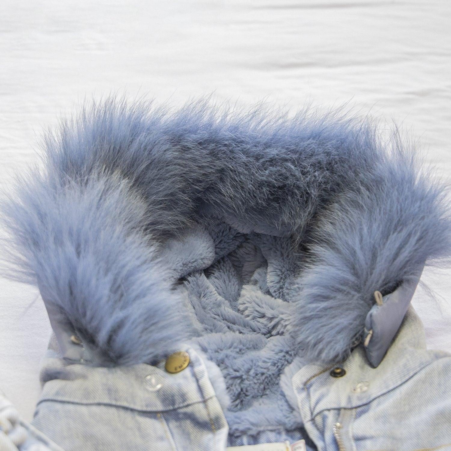 Holly Oversized Denim Fur Hooded Winter Coat Jacket - MomyMall