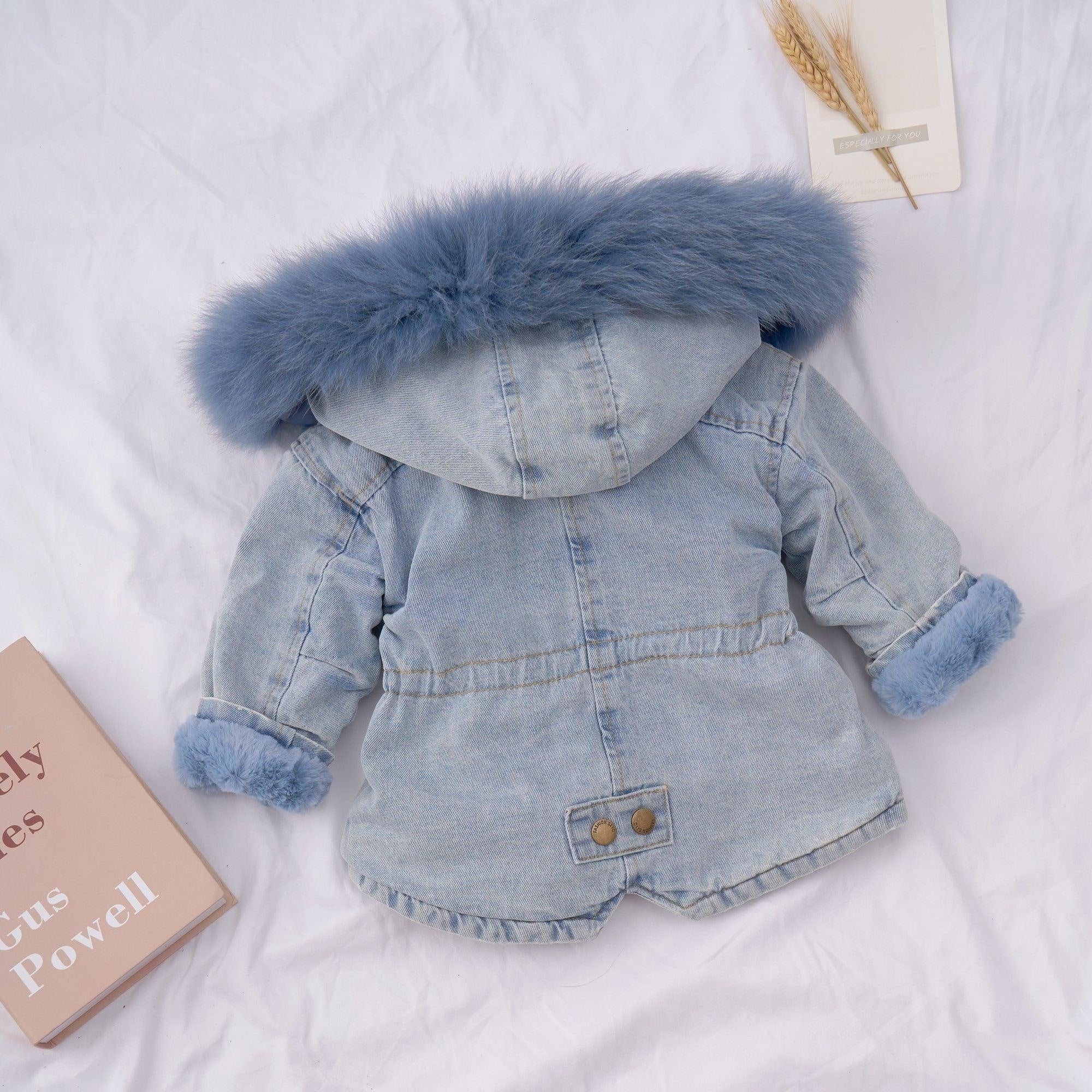 Holly Oversized Denim Fur Hooded Winter Coat Jacket - MomyMall