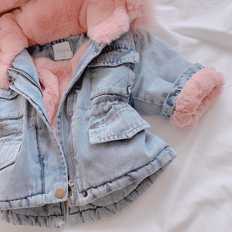 Holly Oversized Denim Fur Hooded Winter Coat Jacket - MomyMall