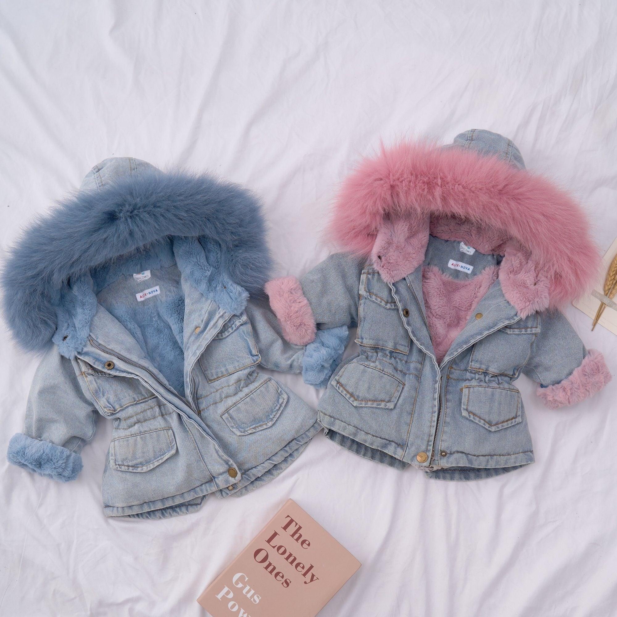 Holly Oversized Denim Fur Hooded Winter Coat Jacket - MomyMall