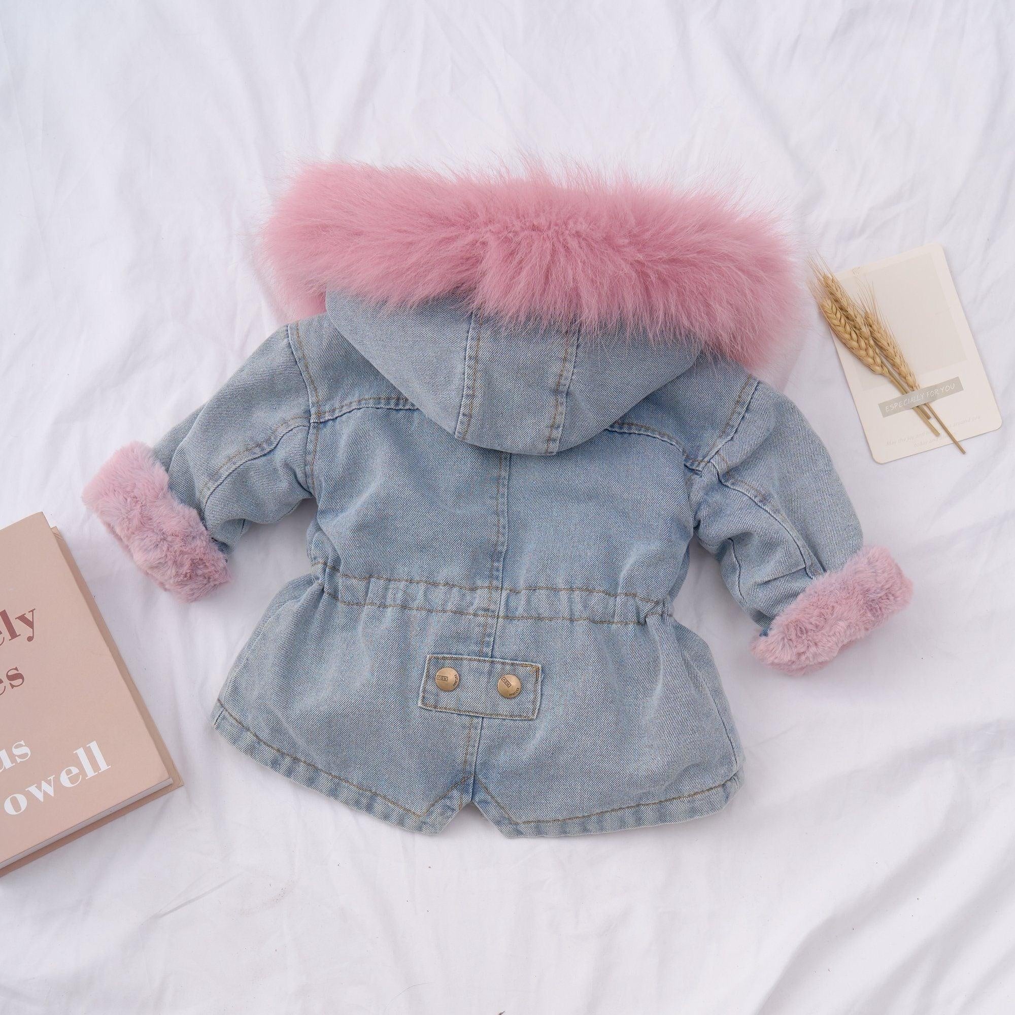 Holly Oversized Denim Fur Hooded Winter Coat Jacket - MomyMall