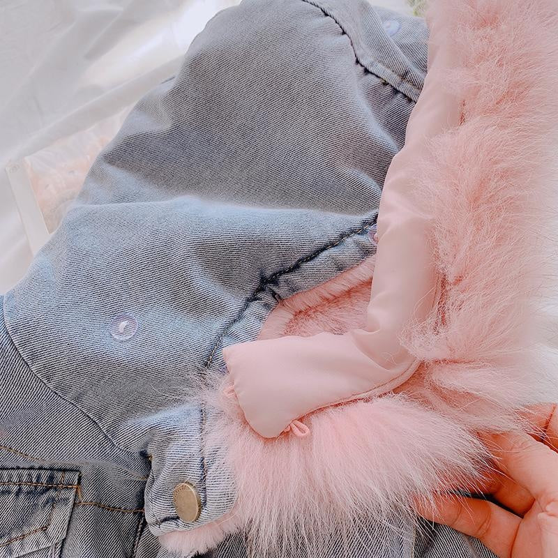 Holly Oversized Denim Fur Hooded Winter Coat Jacket - MomyMall