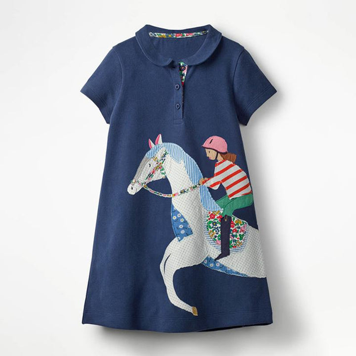 Horse Racing Girl Patch Polo Dress