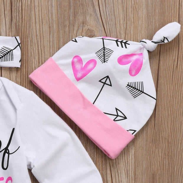 4 Pcs Newborn Baby Girls Clothes Miracles Letter Romper Outfit Pants Set +Hat+Headband - MomyMall