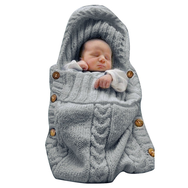 Newborn Baby Wrap Swaddle Blanket Knit Sleeping Bag - MomyMall Grey / 0-6 Months