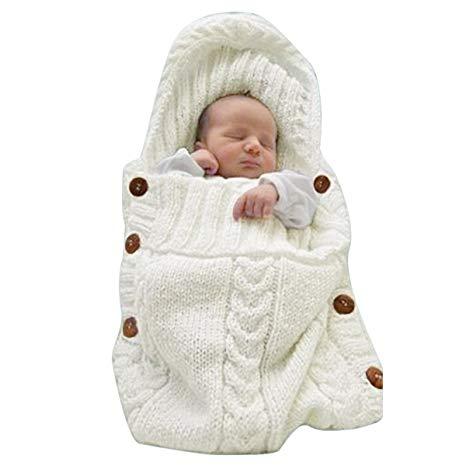 Newborn Baby Wrap Swaddle Blanket Knit Sleeping Bag - MomyMall White / 0-6 Months