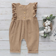 Baby Linen Ruffled Overalls Jumpsuit - MomyMall Khaki / 3-6 Months