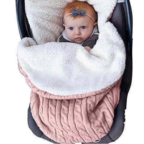 Baby Girls Boys Wrap Swaddle Blankets Knit Sleeping Bag - MomyMall Pink / 0-12 Months