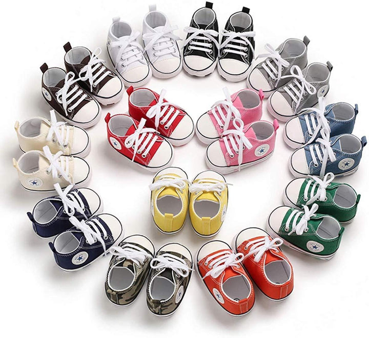 Baby Boys Girls Star High Top Sneaker Soft Anti-Slip First Walkers Denim Shoes - MomyMall