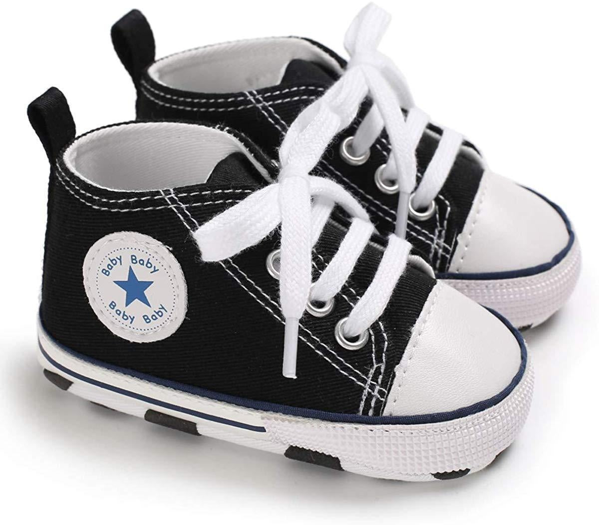 Baby Boys Girls Star High Top Sneaker Soft Anti-Slip First Walkers Denim Shoes - MomyMall