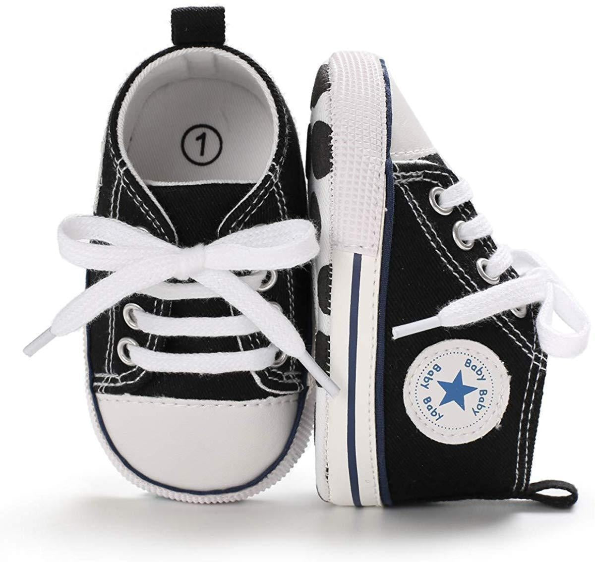 Baby Boys Girls Star High Top Sneaker Soft Anti-Slip First Walkers Denim Shoes - MomyMall