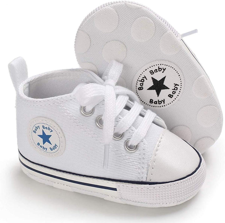 Baby Boys Girls Star High Top Sneaker Soft Anti-Slip First Walkers Denim Shoes - MomyMall White / 3-6Months