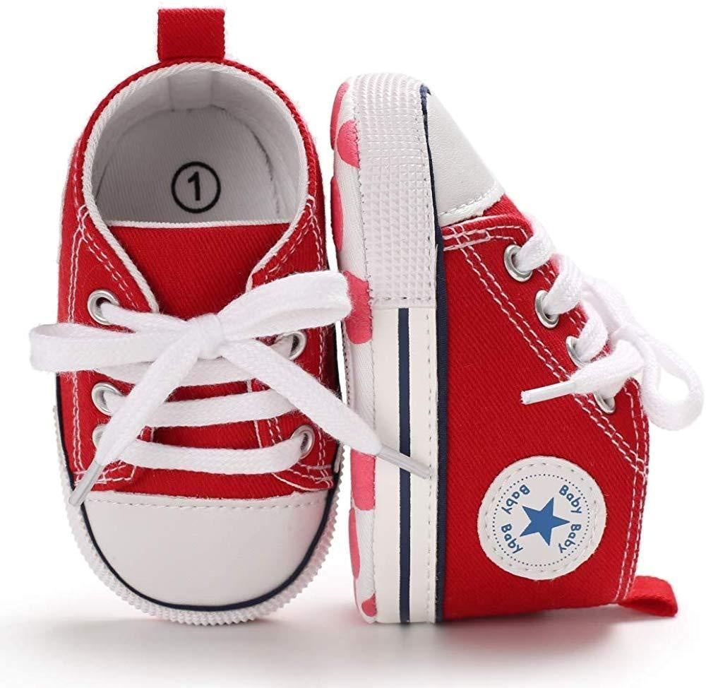 Baby Boys Girls Star High Top Sneaker Soft Anti-Slip First Walkers Denim Shoes - MomyMall