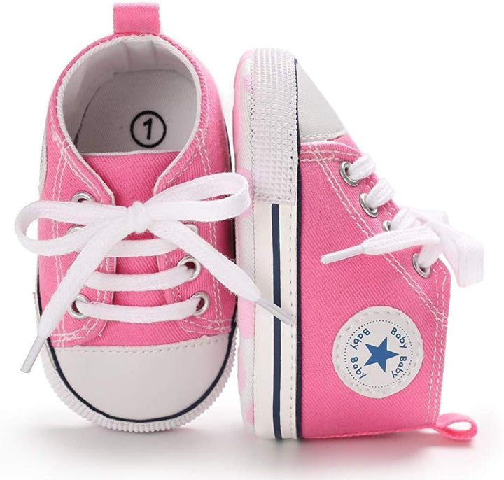 Baby Boys Girls Star High Top Sneaker Soft Anti-Slip First Walkers Denim Shoes - MomyMall