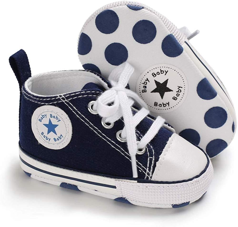 Baby Boys Girls Star High Top Sneaker Soft Anti-Slip First Walkers Denim Shoes - MomyMall