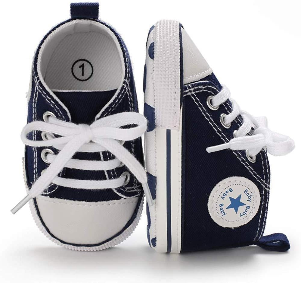 Baby Boys Girls Star High Top Sneaker Soft Anti-Slip First Walkers Denim Shoes - MomyMall