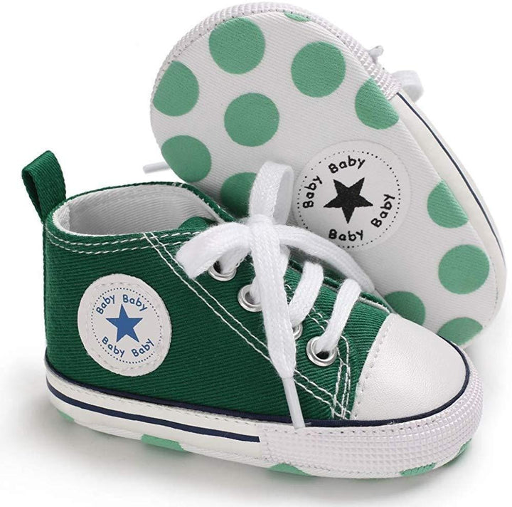 Baby Boys Girls Star High Top Sneaker Soft Anti-Slip First Walkers Denim Shoes - MomyMall Green / 12-18Months