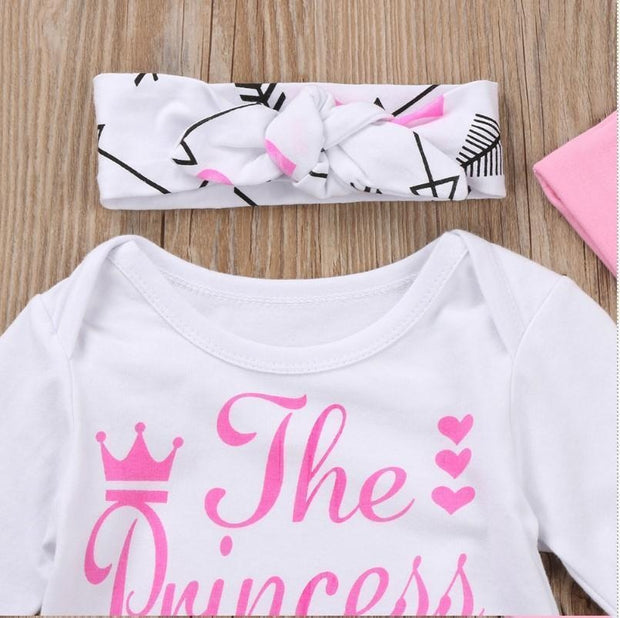 Baby-Prinzessin-Buchstaben-Print-Top + Hose + Stirnband