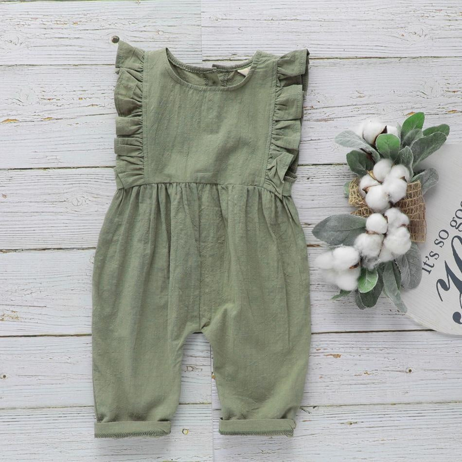 Baby Linen Ruffled Overalls Jumpsuit - MomyMall