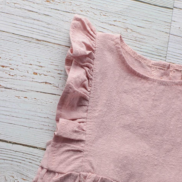 Baby Linen Ruffled Overalls Jumpsuit - MomyMall