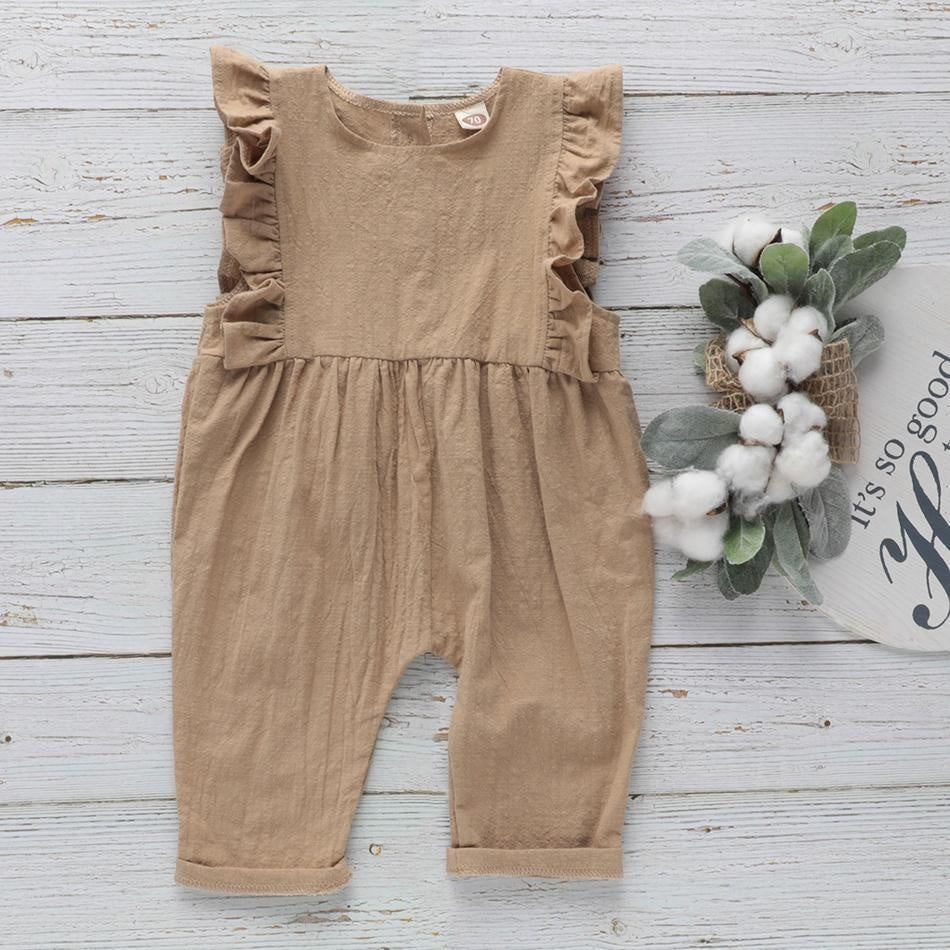 Baby Linen Ruffled Overalls Jumpsuit - MomyMall