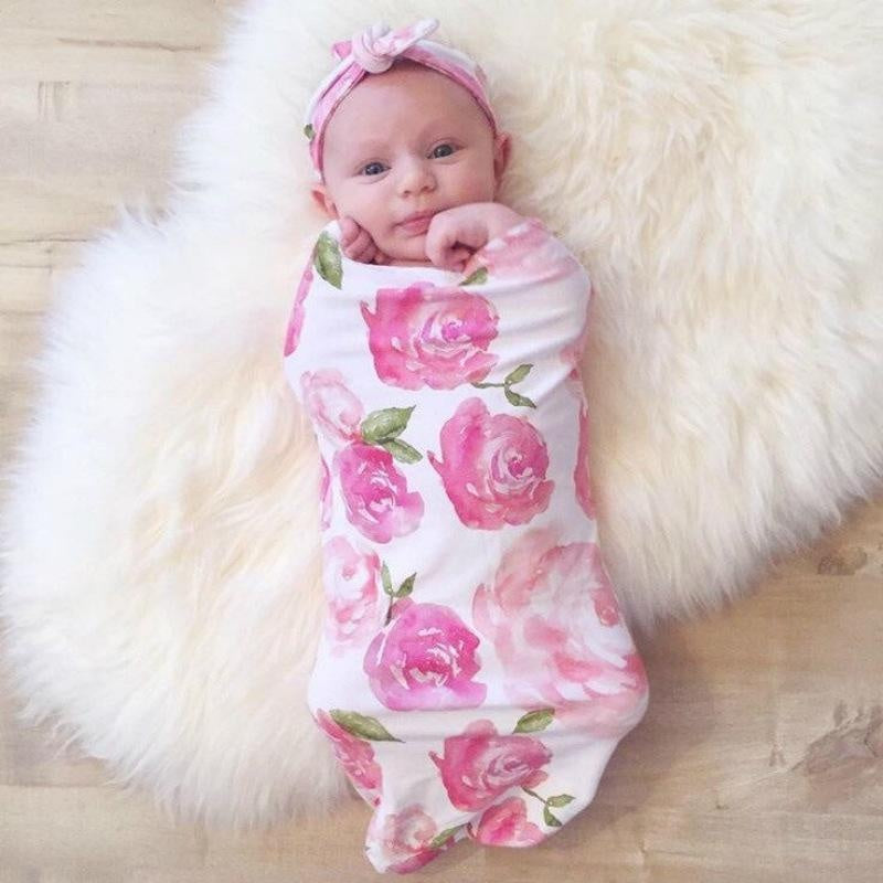 Lovely NewBorn Baby Floral Print Pajamas and Headband - MomyMall