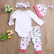 4-teiliges Neugeborenes Baby Mädchen DADDY'S OTHER CHICK Print Strampler Outfit Hosen Set + Mütze + Stirnband