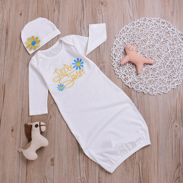 Baby NewBorn Little Sister Floral Print Pajamas and Hat - MomyMall