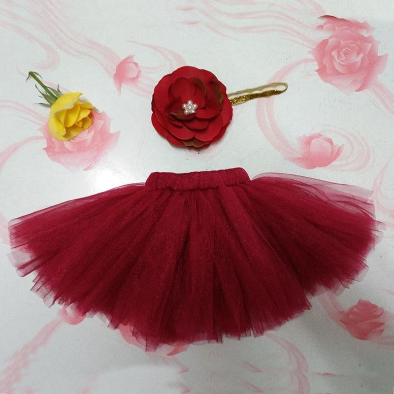 Newborn Photography Princess Tutu Skirt Headband-Burgundy - MomyMall