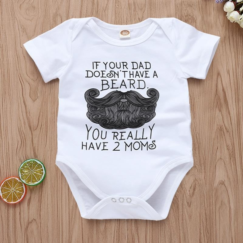 Letter Print Dad Beard Design Romper - MomyMall White / 0-3Months