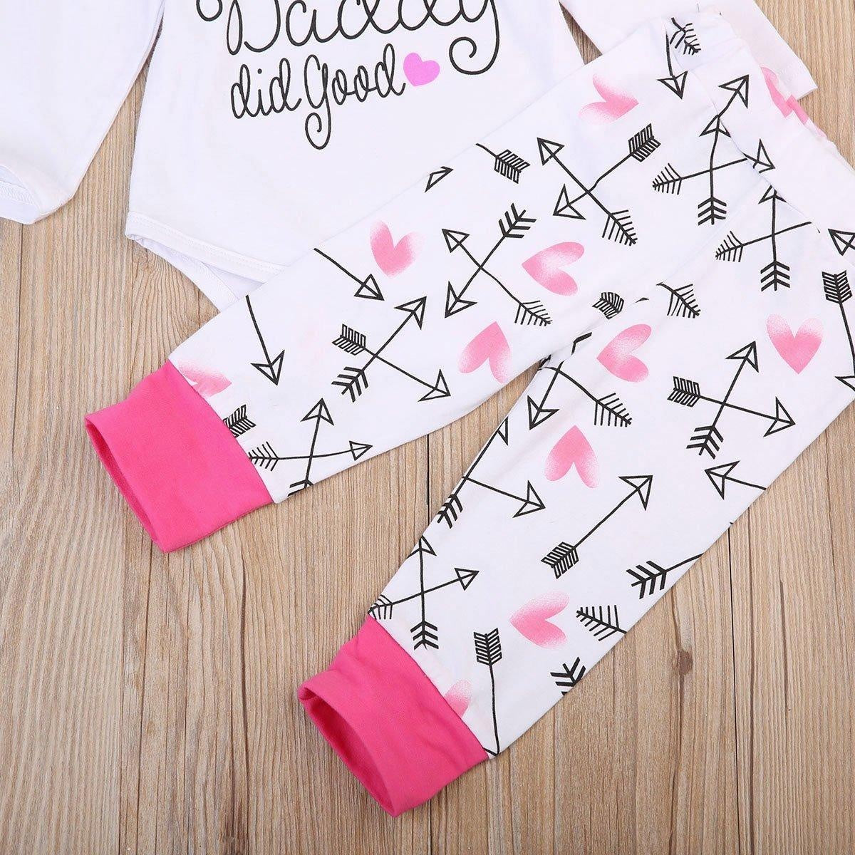 4 Pcs Newborn Baby Girls Clothes Hearts And Arrow Pattern Romper Outfit Pants Set +Hat+Headband - MomyMall