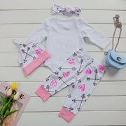 4 Pcs Newborn Baby Girls Clothes Miracles Letter Romper Outfit Pants Set +Hat+Headband - MomyMall