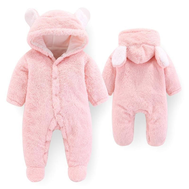 Baby 3D Bear Design Winter Hooded Jumpsuit - MomyMall 0-3 Months / Pink