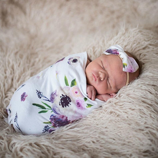 NewBorn Baby Floral Print Pajamas and Headband - MomyMall Newborn / Purple