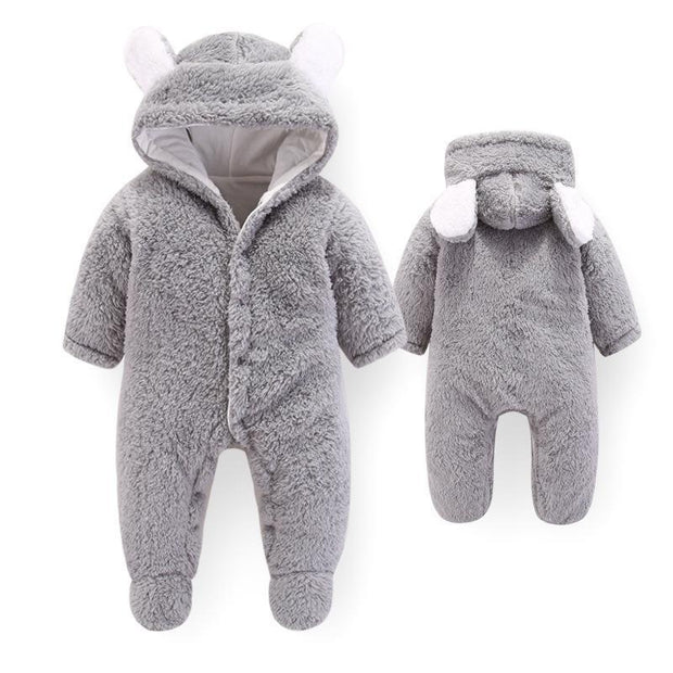 Baby 3D Bear Design Winter Hooded Jumpsuit - MomyMall 0-3 Months / Grey
