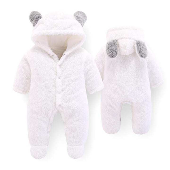 Baby 3D Bear Design Winter Hooded Jumpsuit - MomyMall 0-3 Months / White