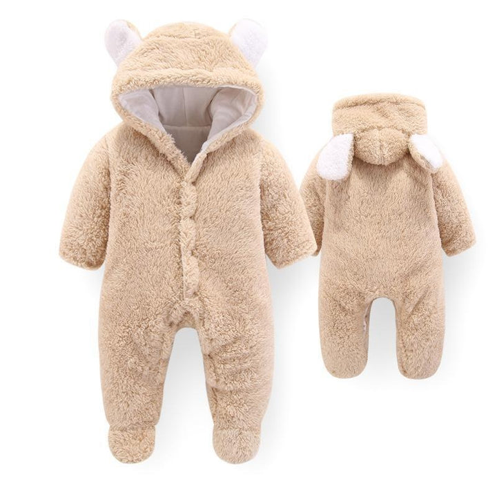 Baby 3D Bear Design Winter Hooded Jumpsuit - MomyMall 0-3 Months / Khaki