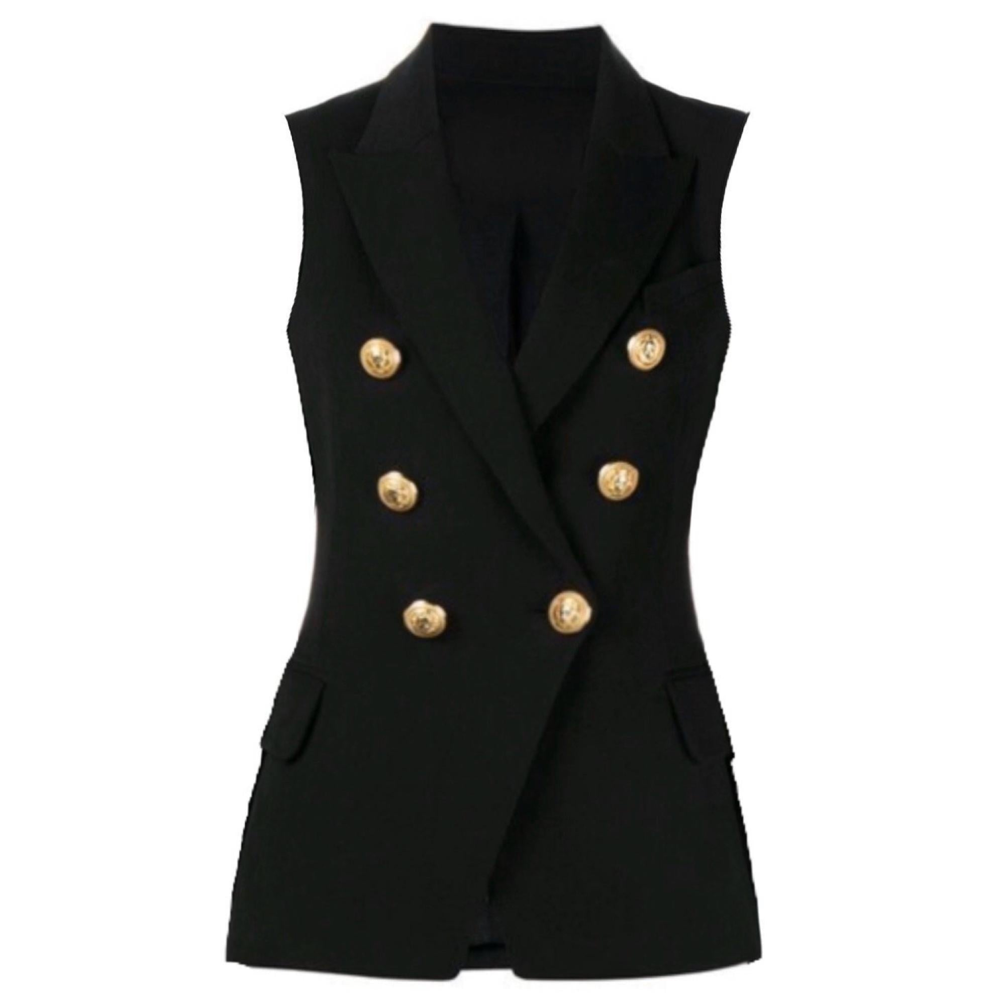 Gold Button Vest - MomyMall S / Black